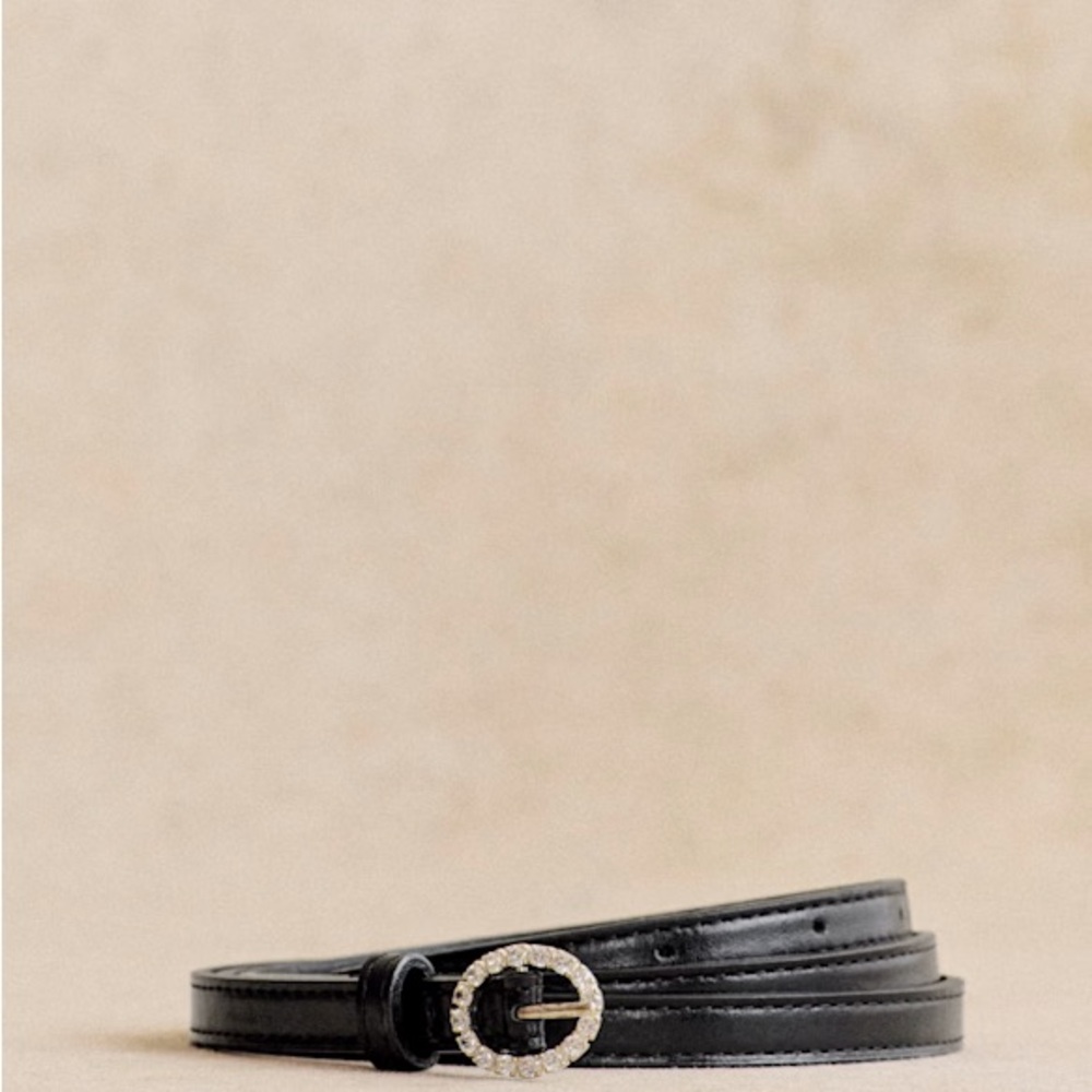 Sezane Black Marcia Belt with Silver Sparkly Buckle